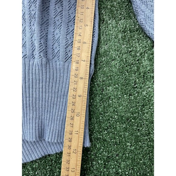 Holmes Dorina VTG Sweater Top Knitted Blue Crochet Long Sleeve Tie Size Small - Picture 8 of 11